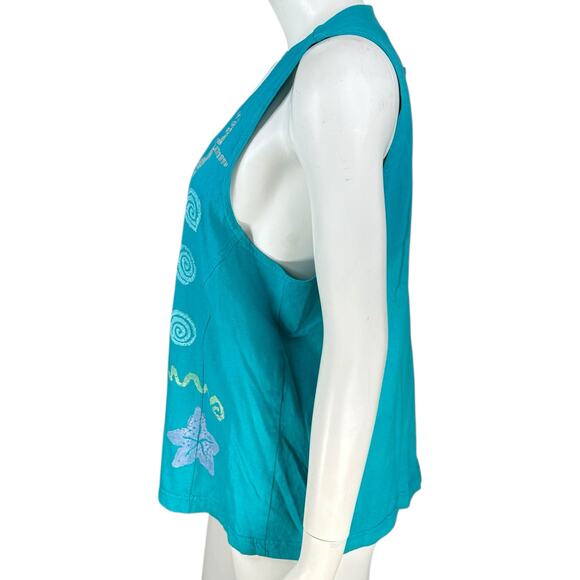 Vintage Blue Cactus Vest Women Small Coastal Artsy Oversized Y2K 90s Block Print - Picture 4 of 10